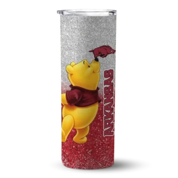 Custom Arkansas Razorbacks Winnie the Pooh Red Gray Skinny Tumbler