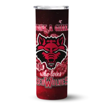 Custom Arkansas State Red Wolves Rose Romance Scarlet Black Skinny Tumbler
