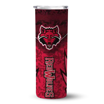 Custom Arkansas State Red Wolves Spiral Burst Print Scarlet Skinny Tumbler