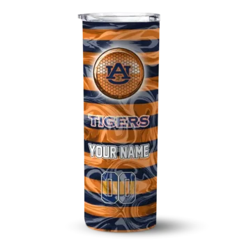 Custom Auburn Tigers Patterned Waves Navy Blue Skinny Tumbler