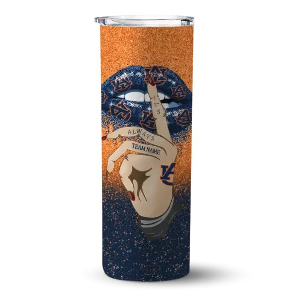 custom auburn tigers sparkle lips navy blue skinny tumbler best selling 1