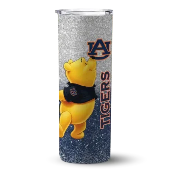Custom Auburn Tigers Winnie the Pooh Navy Blue Gray Skinny Tumbler