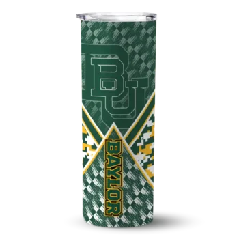 Custom Baylor Bears Monogram Burst Green White Skinny Tumbler