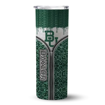Custom Baylor Bears Sparkle Drip Green Skinny Tumbler