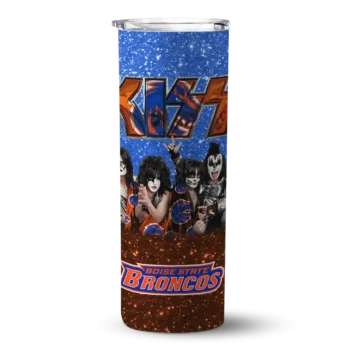 Custom Boise State Broncos Kiss Band Blue Skinny Tumbler