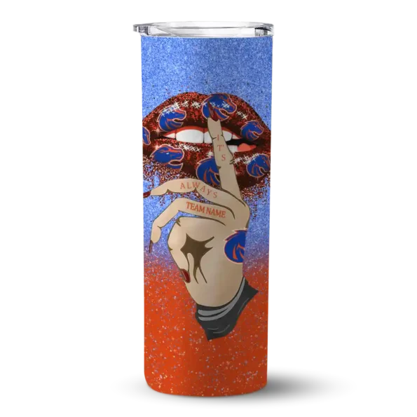 custom boise state broncos sparkle lips orange skinny tumbler best selling