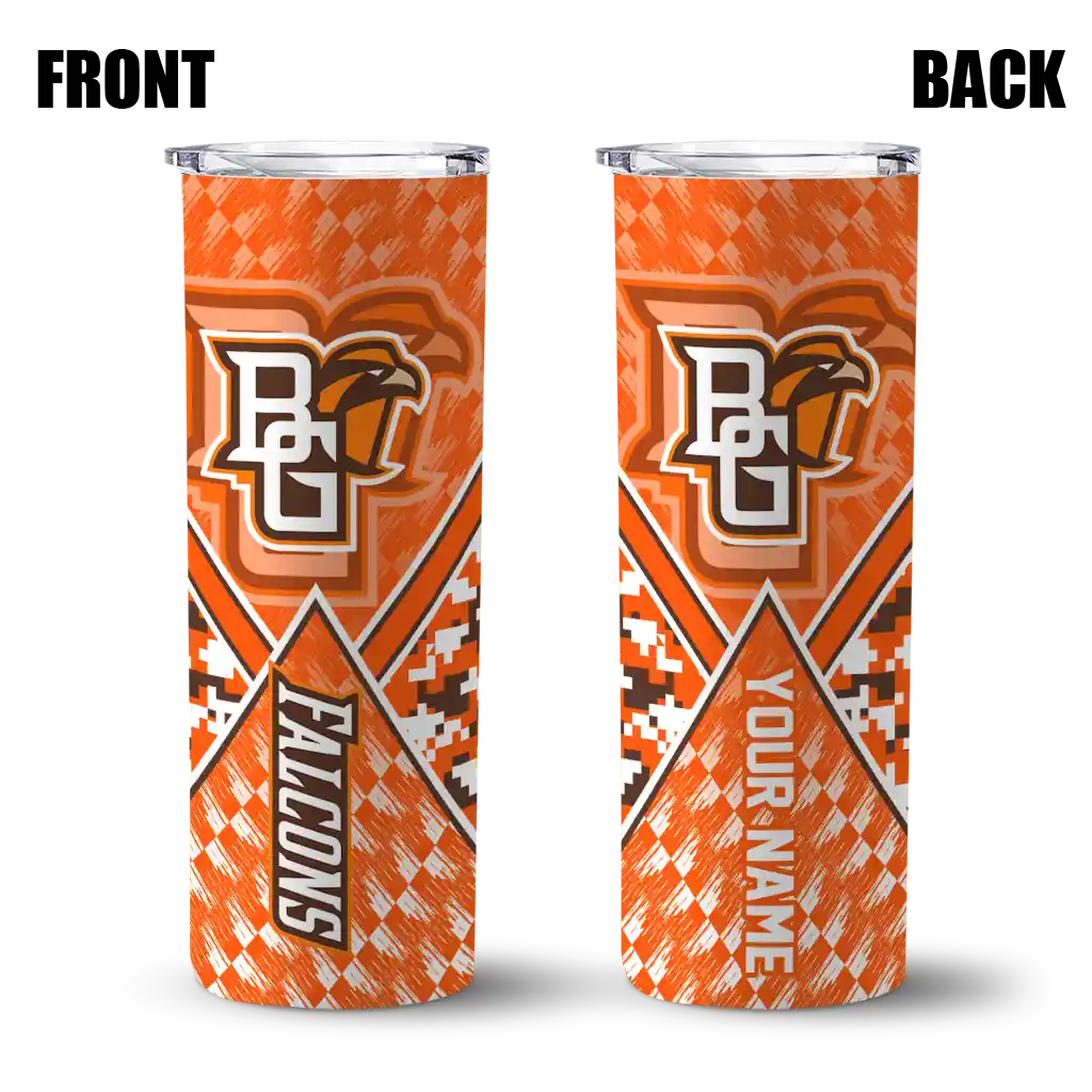 custom-bowling-green-falcons-monogram-burst-orange-white-skinny-tumbler-fashion-forward.webp