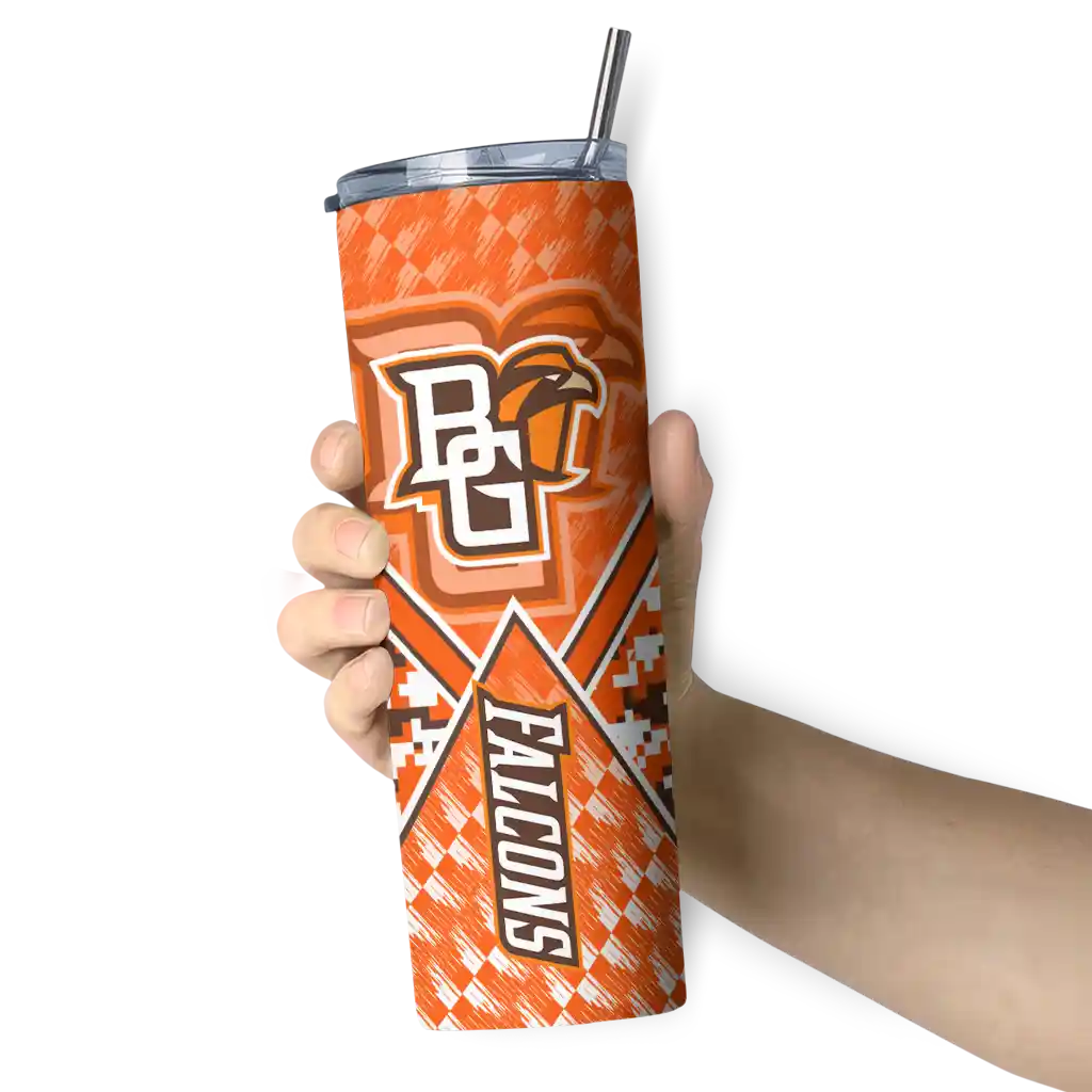 custom-bowling-green-falcons-monogram-burst-orange-white-skinny-tumbler-premium-grade.webp