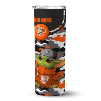 Custom Bowling Green Falcons Yoda Camo Orange Black Skinny Tumbler