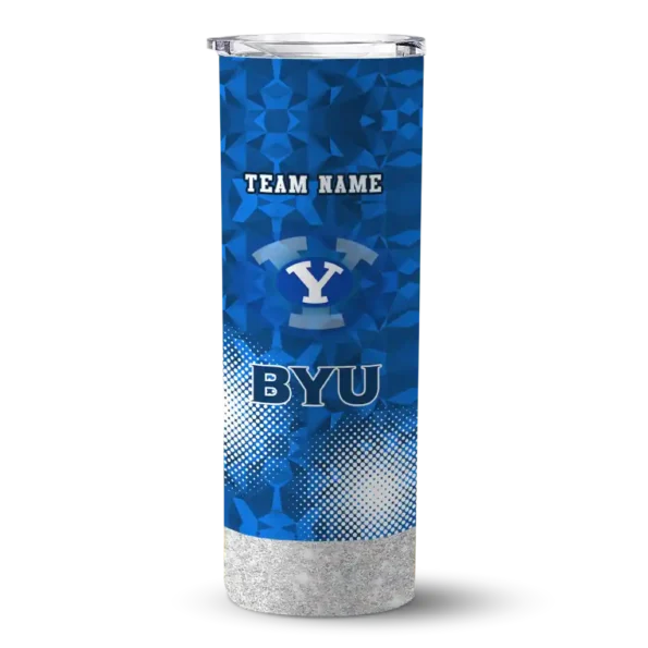 custom byu cougars starburst tiles blue skinny tumbler best selling