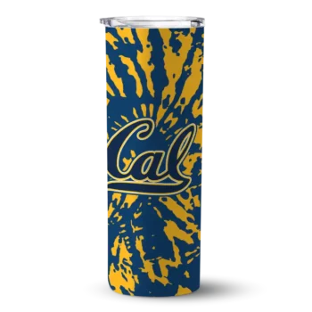 Custom California Golden Bears Metallic Grid Blue Skinny Tumbler