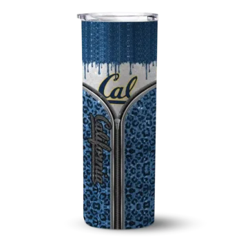 Custom California Golden Bears Sparkle Drip Blue Skinny Tumbler