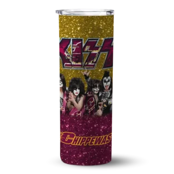 Custom Central Michigan Chippewas Kiss Band Gold Skinny Tumbler