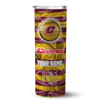 Custom Central Michigan Chippewas Patterned Waves Maroon Skinny Tumbler