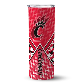 Custom Cincinnati Bearcats Monogram Burst Red White Skinny Tumbler