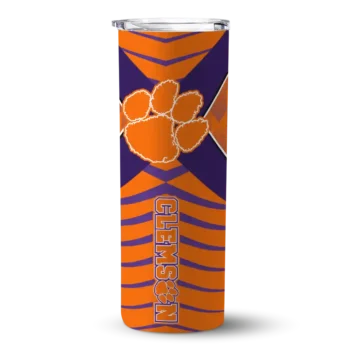 Custom Clemson Tigers Camo Texture Orange Skinny Tumbler