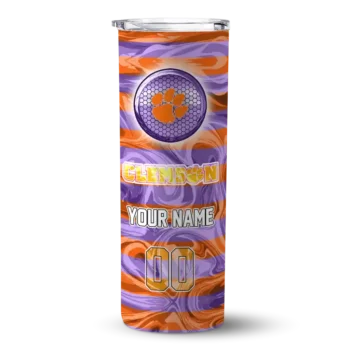 Custom Clemson Tigers Patterned Waves Orange Skinny Tumbler