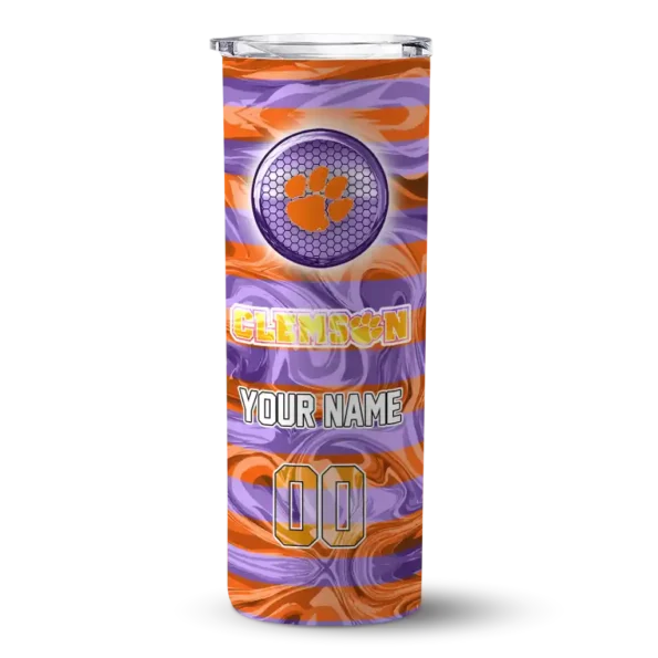 custom clemson tigers patterned waves orange skinny tumbler best selling