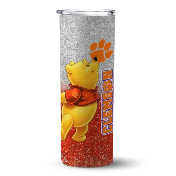 custom clemson tigers winnie the pooh orange gray skinny tumbler best selling