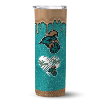 Custom Coastal Carolina Chanticleers Pixel Fade Green Skinny Tumbler