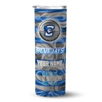 Custom Creighton Bluejays Patterned Waves Blue Skinny Tumbler