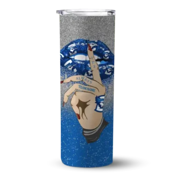 Custom Creighton Bluejays Sparkle Lips Blue Skinny Tumbler
