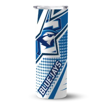 Custom Creighton Bluejays Web Stripes Blue White Skinny Tumbler