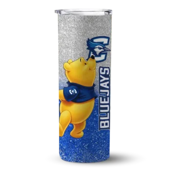 Custom Creighton Bluejays Winnie the Pooh Blue Gray Skinny Tumbler