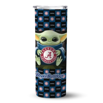 Custom Drake Bulldogs Yoda Cozy Blue Black Skinny Tumbler