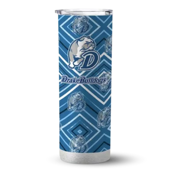 Custom Drake Bulldogs Zipper Leopard Blue Skinny Tumbler