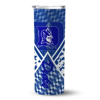 Custom Duke Blue Devils Monogram Burst Blue White Skinny Tumbler