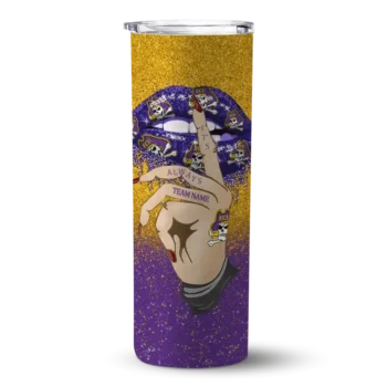 Custom East Carolina Pirates Sparkle Lips Purple Skinny Tumbler