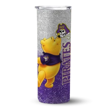 Custom East Carolina Pirates Winnie the Pooh Purple Gray Skinny Tumbler