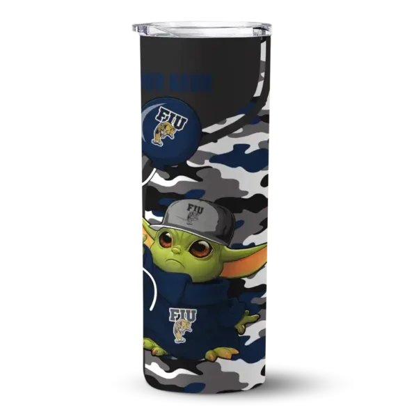 custom fiu panthers yoda camo blue black skinny tumbler best selling