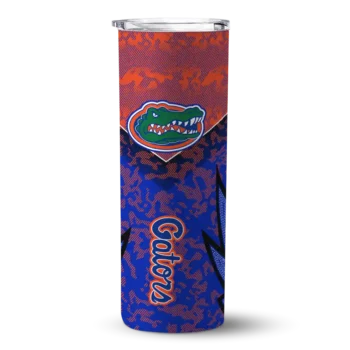 Custom Florida Gators Spiral Burst Print Blue Skinny Tumbler