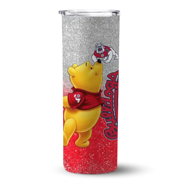 custom fresno state bulldogs winnie the pooh red gray skinny tumbler best selling