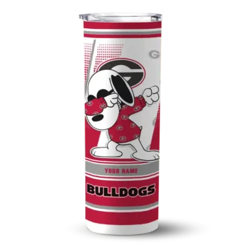 Custom Georgia Bulldogs Snoopy Dog Red White Skinny Tumbler