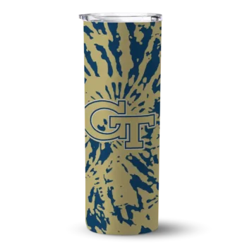 Custom Georgia Tech Yellow Jackets Metallic Grid Gold Skinny Tumbler
