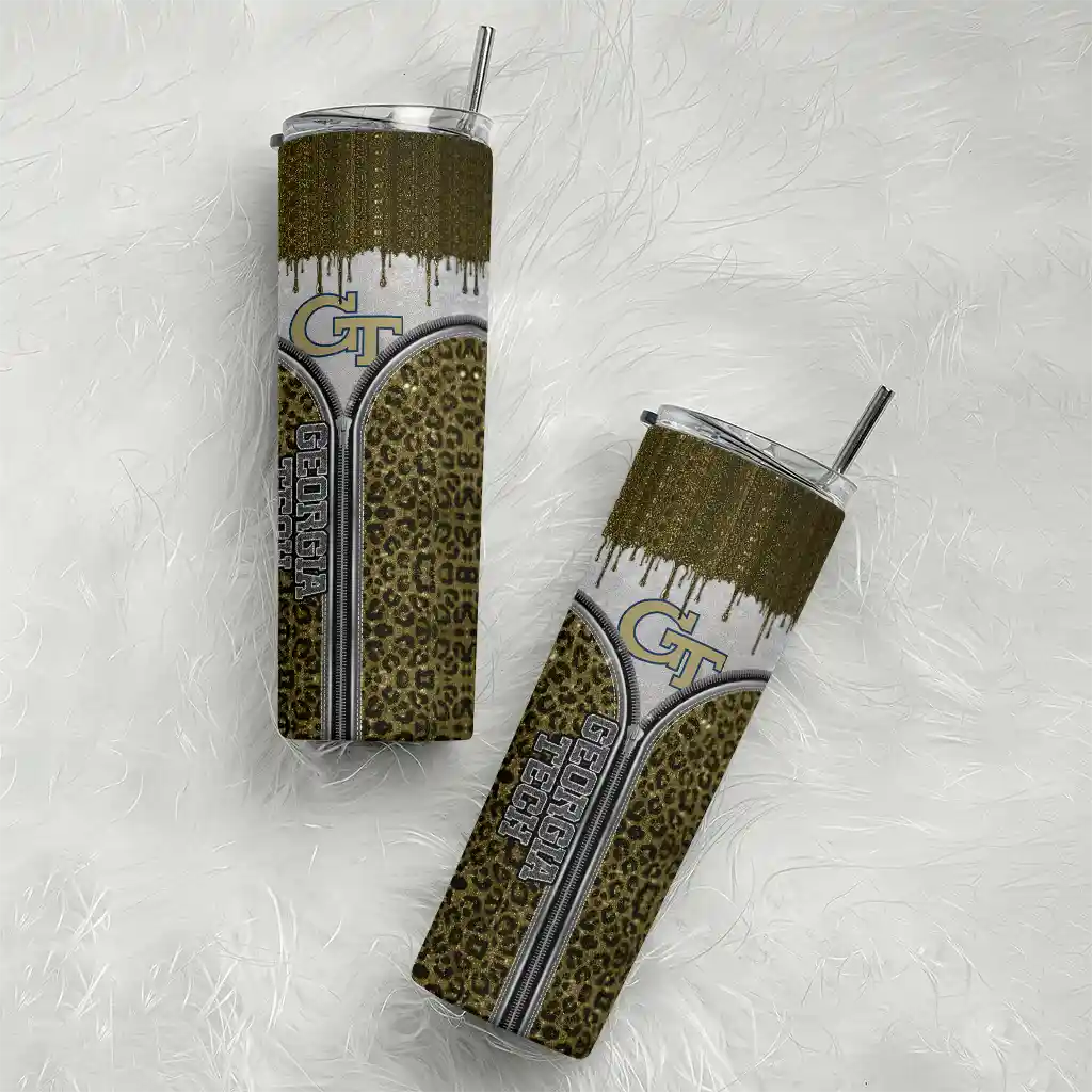 custom-georgia-tech-yellow-jackets-sparkle-drip-gold-skinny-tumbler-top-rated.webp