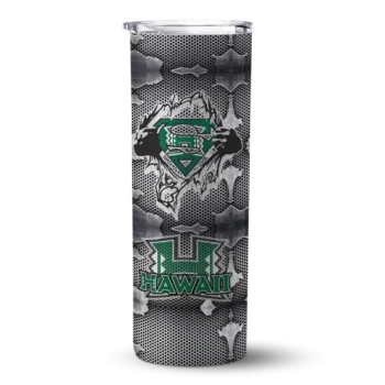 Custom Hawaii Rainbow Warriors Chevron V Green Gray Skinny Tumbler