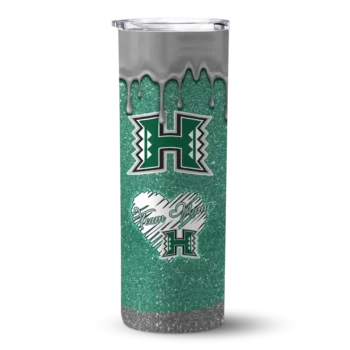 Custom Hawaii Rainbow Warriors Pixel Fade Green Skinny Tumbler
