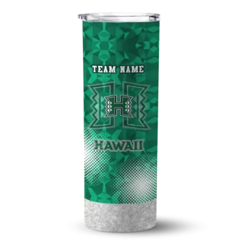 Custom Hawaii Rainbow Warriors Starburst Tiles Green Skinny Tumbler