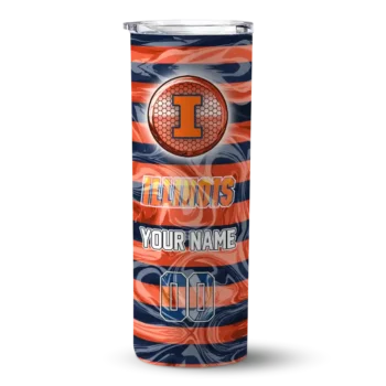 Custom Illinois Fighting Illini Patterned Waves Blue Skinny Tumbler