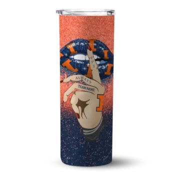 Custom Illinois Fighting Illini Sparkle Lips Blue Skinny Tumbler