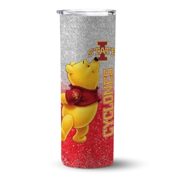 Custom Iowa State Cyclones Winnie the Pooh Red Gray Skinny Tumbler