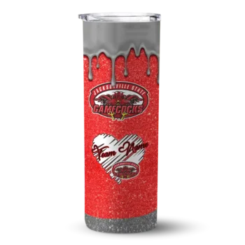 Custom Jacksonville State Gamecocks Pixel Fade Red Skinny Tumbler