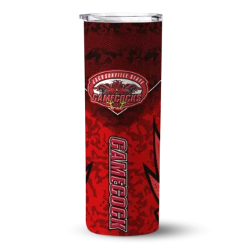 Custom Jacksonville State Gamecocks Spiral Burst Print Red Skinny Tumbler