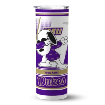 Custom James Madison Dukes Snoopy Dog Purple White Skinny Tumbler