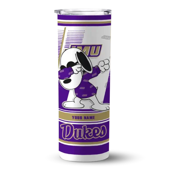 custom james madison dukes snoopy dog purple white skinny tumbler best selling
