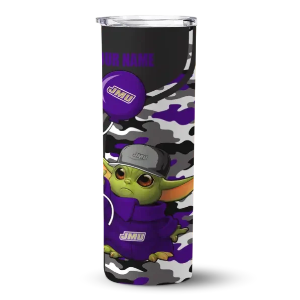 custom james madison dukes yoda camo purple black skinny tumbler best selling